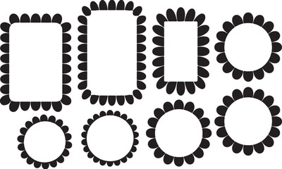 Decorative scalloped edge frames and borders on white background