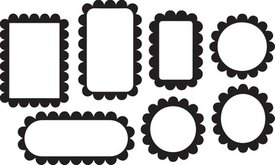 Decorative scalloped edge frames and borders on white background 