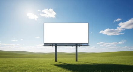 Blank Billboard in Green Field Blue Sky