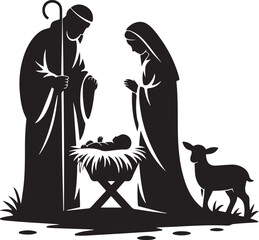 Nativity scene silhouette clipart nativity of jesus vector illustration 