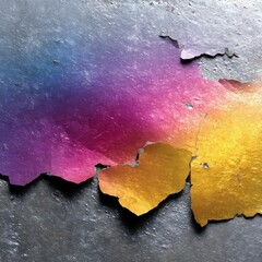 Close-up of peeling paint revealing a vibrant rainbow color palette, creating a textured and grunge abstract composition.