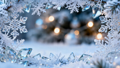 Sparkling Winter Wonderland with Snowflakes and Shimmering Ornaments
