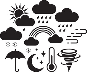 weather icons and symbols in a circle