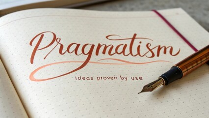 Elegant Calligraphy of the Word Pragmatism with a Fountain Pen Highlighting Concept of Practical Ideas Proven by Use