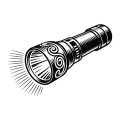 Vintage engraved flashlight emitting light rays