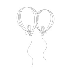 Two elegant line art balloons with ribbons on white background