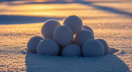Snowballs in soft evening light – Symbol of childhood wonder