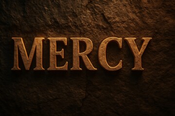Mercy &mdash; Carved Stone Letters in Golden Light.
The carved stone word &ldquo;MERCY&rdquo; illuminated by warm golden beams, representing compassion, forgiveness, and God&rsquo;s unfailing kindness.