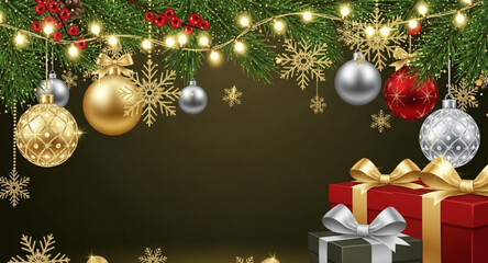 christmas background with christmas tree and decorations