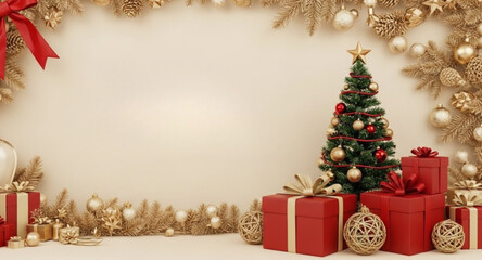 christmas background with gift boxes and christmas tree