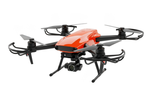 Orange drone isolated on transparent background