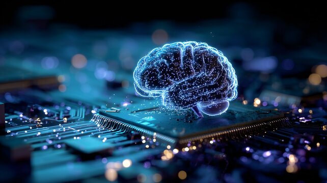 Futuristic brain on smart circuit board