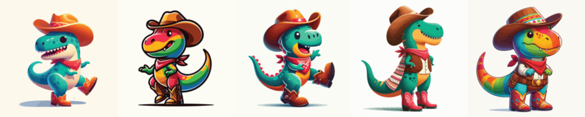 VECTOR IMAGE T-REX A WEARING COWBOY COSTUME FLAT DESIGN