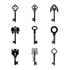 Classic key icons in ornate and simple styles 