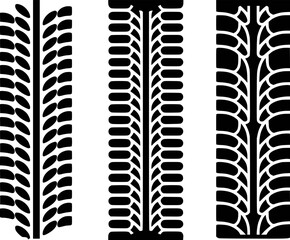 Three Distinct Tire Tread Patterns in Black and White Vector Graphics