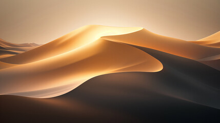 Golden sand dunes shimmer under the warm desert sun, creating a serene vista