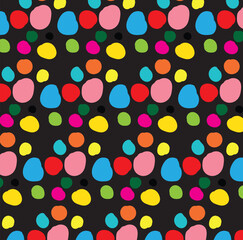 Colorful polka dot pattern on black background illustration