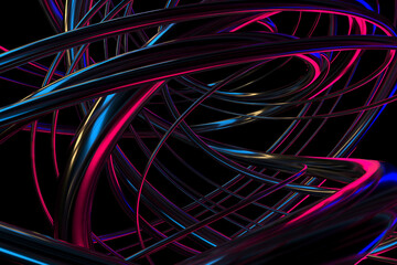 Futuristic neon abstract with intertwined tubes for modern design concepts. 3d render