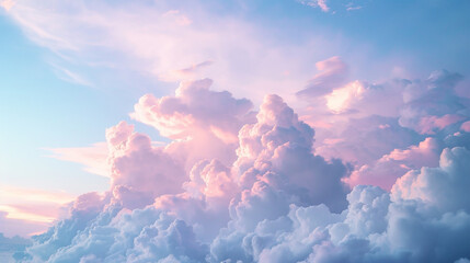 Beautiful pastel sky with fluffy clouds at sunset creates a dreamy scene