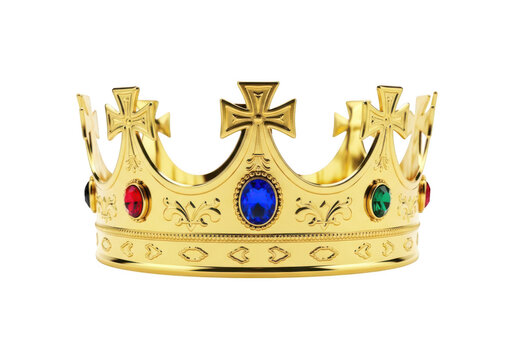 A golden crown with gemstones isolated on transparent background