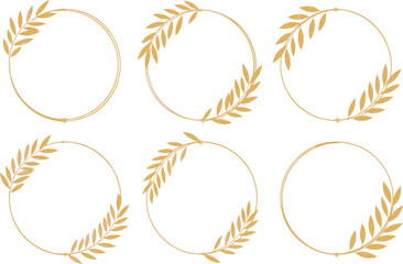 Golden wreath, circular frame, leaf motif, minimalist, elegant, decorative, invitation, logo, award, formal, symmetrical, stylish, botanical, luxury, celebration, design