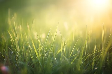 Grass background with sun beam  Soft focus abstract nature background