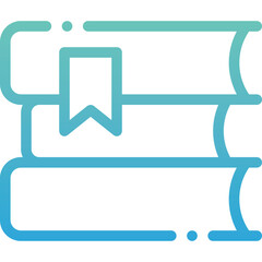 Stack of Three Books with Bookmark Icon Featuring a Gradient of Blue and Teal on Transparent Background