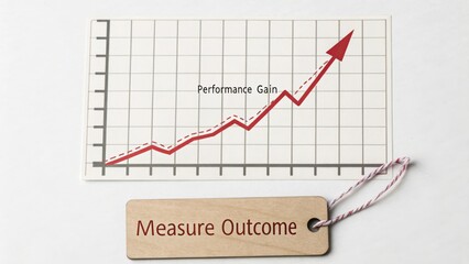 Performance gain graph with upward trend and measure outcome tag for business growth and strategy analysis