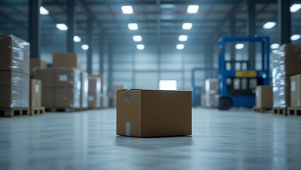 Cardboard box in industrial warehouse