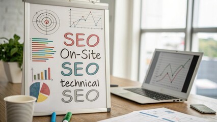 SEO On-Site Technical Analysis with Charts and Graphs for Digital Marketing Strategy at a Modern Workspace