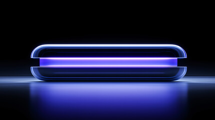 Futuristic capsule-shaped object with a glowing purple light strip, floating on a sleek surface. High-tech, symmetrical design ideal for sci-fi, innovation, or tech branding visuals.