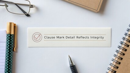 Stylish Office Desk Arrangement Featuring Notepad, Pen, Glasses, and Motivational Quote on Integrity for Professional Setting