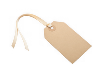 Blank brown paper gift tag with string, isolated on transparent background