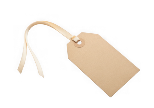 Blank brown paper gift tag with string, isolated on transparent background