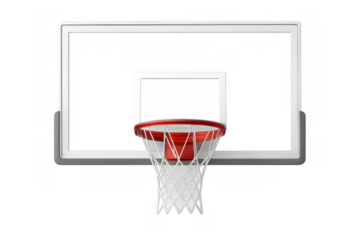 Basketball hoop with transparent backboard and red rim, ready for a game or athletic competition, front view
