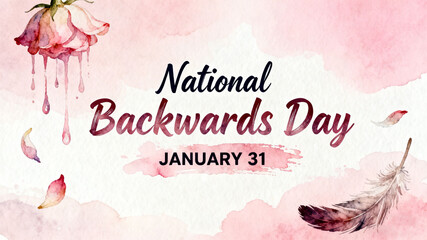 Watercolor roses and feathers represent the national concept of reverse day, fun reversal, and creative subversion, and are suitable as promotional materials for artistic and fun activities.
