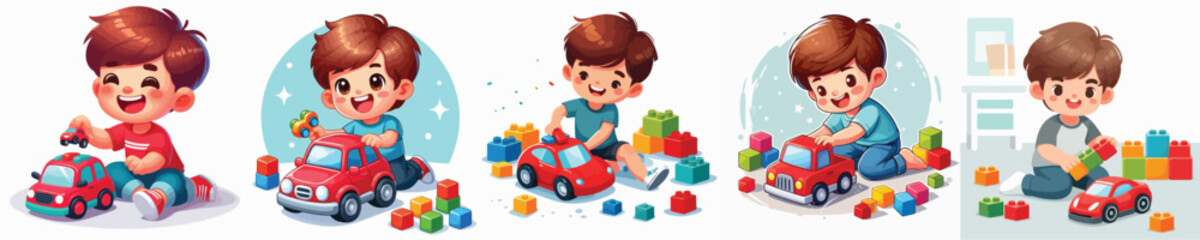 VECTOR IMAGE OF A BOY PLAYING WITH A CAR WITH A WHITE BACKGROUND