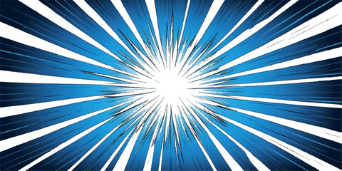 Bright blue sunburst vector illustration with glowing radial light rays pattern design