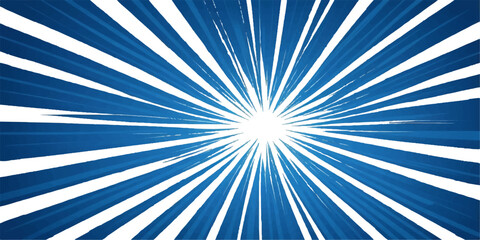 Bright blue sunburst vector illustration with radial rays and retro starburst design on a light background texture