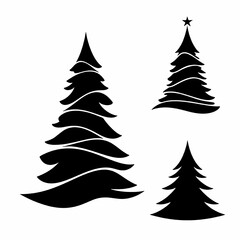 Stylized Black Christmas Tree Silhouettes: Modern Wavy Design