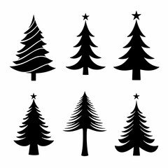 Set of Modern Stylized Christmas Tree Silhouettes with Star