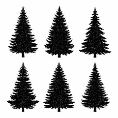 Snowy Christmas Tree Silhouettes with Grunge Texture and Shadow