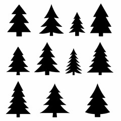 Collection of Nine Simple and Clean Geometric Christmas Tree Silhouettes