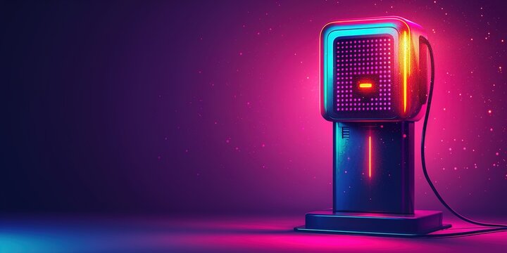 Sleek electric car charging station with neon glow for futuristic tech innovation use