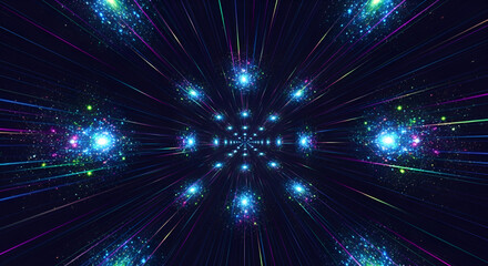 Abstract cosmic background with shining light trails creating a futuristic tunnel