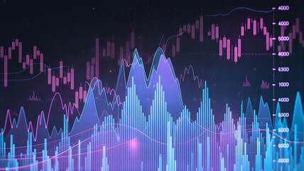 Creative digital illustration of a futuristic stock market trading graph showing financial investment trends and data analytics