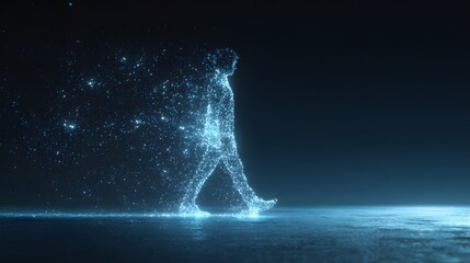 Digital Human Walking in a Futuristic Environment.