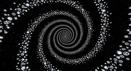 Dazzling diamond spiral on black background, creating a hypnotic and glamorous effect
