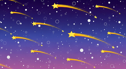 Naklejka premium Illustrative shooting stars against a deep space backdrop with circles and dots
