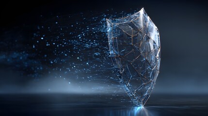 Digital Shield Protection with Abstract Geometric Particles and Cyber Security Concept.